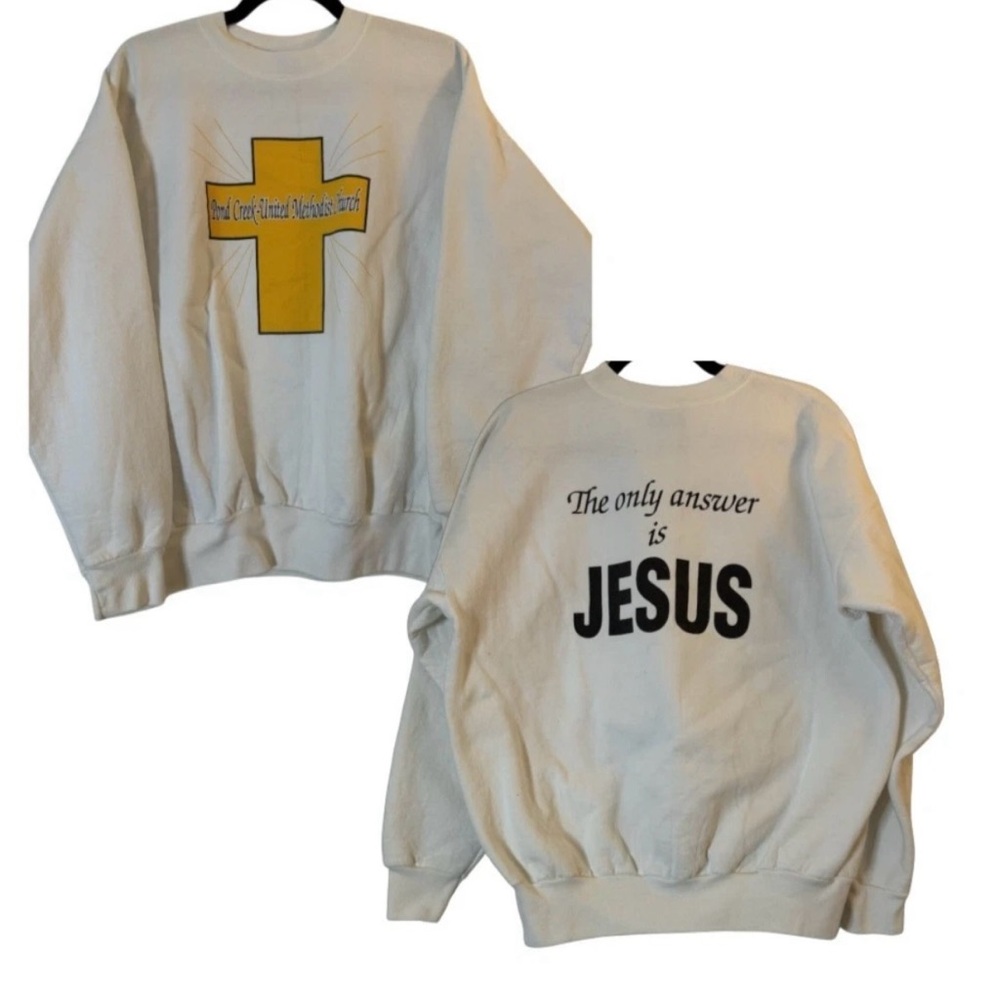 Vintage Hanes The Only Answer Is Jesus White Crewneck Sweatshirt SUPER‎ SOFT L